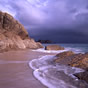 Stormy beach scene near Minack, Cornwall