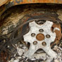 Burnt out Volvo's alloy wheels